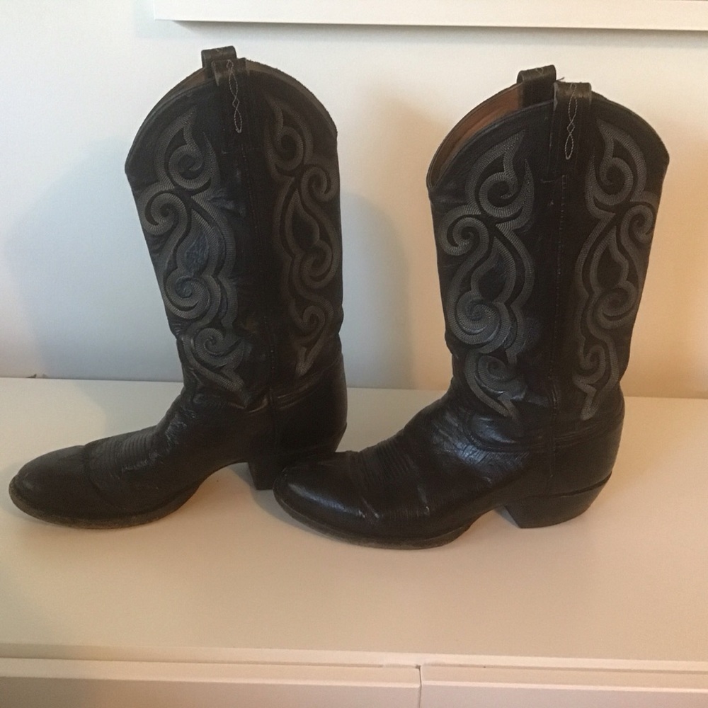 VTG Tony Lama Mens Black Smooth Ostrich 8430 Round Toe Cowboy Boots 9.5 D‎ - Picture 4 of 11